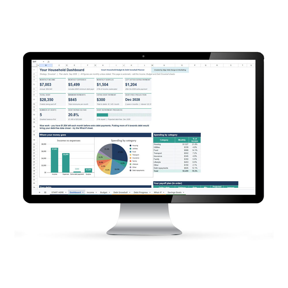 Smart Household Budget & Debt Snowball Planner