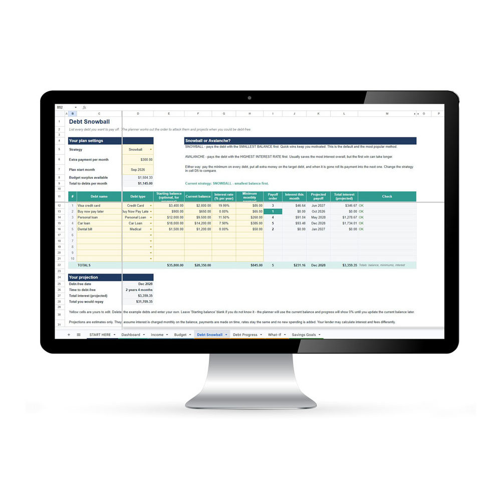 Smart Household Budget & Debt Snowball Planner
